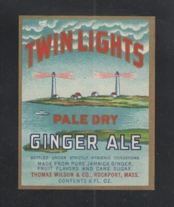 TWIN LIGHTS { LIGHTHOUSE } PALE GINGER ALE 8 OZ ROCKPORT MASS UNUSED SMALL LABEL - Picture 1 of 1