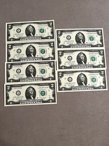 Lot of 7 RARE Crisp Two Dollar Bill Uncirculated Sequential Serial # $2 Bill - Picture 1 of 4