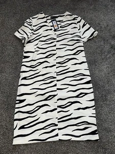 NWT Womens M&S Dress, Size 10, Zebra Print, Ivory Mix Polyester V-Neck Sheer (2) - Bild 1 von 3