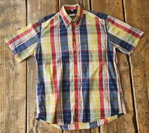 REDFORD MELKA Short Sleeved Men's Cotton Shirt. Size M Medium Checked Red Yellow - Picture 1 of 3