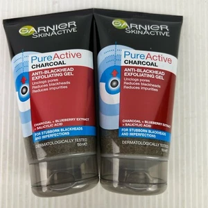 2x Garnier SkinActive Pure Active Anti-Blackhead Charcoal Exfoliating Gel 150mL - Picture 1 of 3