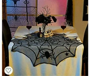 Halloween Black Lace Spider Web Table Round Tablecloth Home Table Decor - Picture 1 of 3