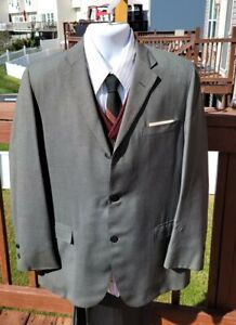 VTG 50s Union Made Haspel Suit, wool Vest, shirt, & Tie, Coat 41R, pants 31x28, 