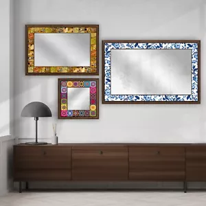Handmade Mirror Wall Decor Hanging Wooden Frame Natural Stone Home Decor Gift - Picture 1 of 146