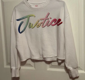 Justice Sweatshirt Girls 10 White Cotton Crop Round Long Sleeve Pullover - Picture 1 of 3