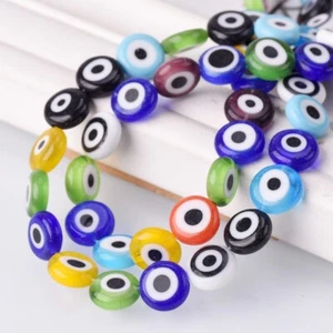 Mixed 6mm 8mm 10mm 12mm Flat Round Evil Eye Millefiori Lampwork Glass Beads lot - Picture 1 of 7