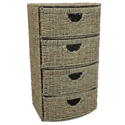 JVL 4-Drawer Bow Front Natural Seagrass Cabinet Chest Storage Unit - Image 1 of 4
