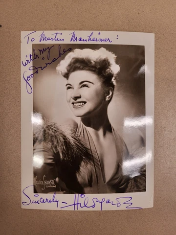 Hildegarde Autographed To Martin Manheimer With My Best Wishes B&W Photograph Cover