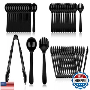 36 PCS Disposable Serving Utensils for Party - 12 Set Including Black Plastic - Picture 1 of 5