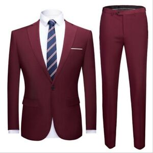 Mens Slim fit Suits 2 Piece Jackets Blazer pants Formal business One button New