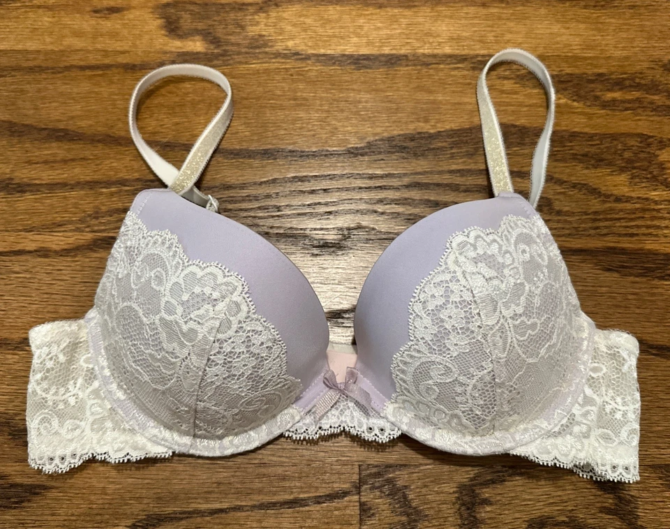 Sutiã Victoria's Secret Dream Angels push up sobreposição de renda 34B lavanda roxo ouro - Imagem 1 de 4