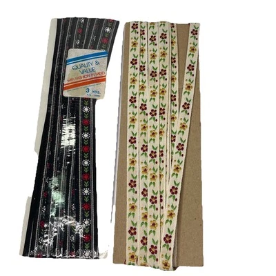 Vintage 3/8" Embroidered Ribbon Lot of 2 Black & Cream Flowers 3 yards Each - Image 1 of 3