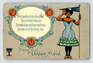 Cartolina d'epoca Union Maid Patriotic con poesia e U.S.A. Bandiera - Foto 1 di 2