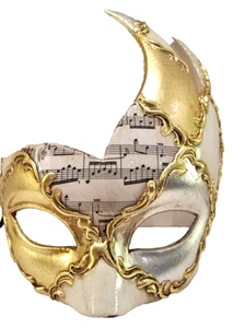 MAR1 HANDMADE IN ITALY - VENETIAN MUSIC/SWAN THEME PARTY MASK WHITE/GOLD. - Picture 1 of 3
