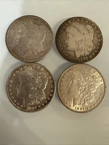 1891 P, CC, O, S MORGAN SILVER DOLLARS! COINS. 4 Coins! Carson City! - Picture 1 of 12