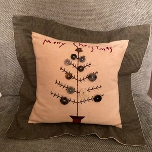 Primitive Bauernhaus Frohe Weihnachtsbaum Kissen Handarbeit 12" bestickt kariert - Bild 1 von 20