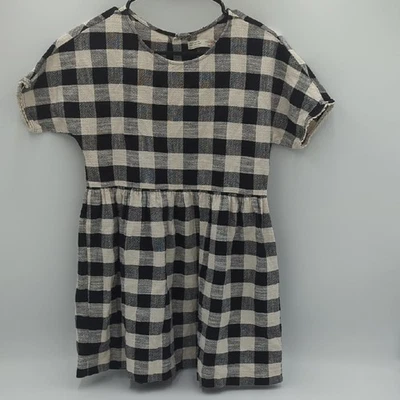 Zara Kids Checkered Plaid Dress 13/14 Black White Cotton Gingham Button Down - Image 1 of 4