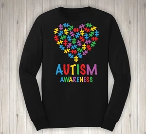 Schwarzes Langarm-T-Shirt AUTISM AWARENESS FÜR ERWACHSENE | Herren Damen Autismus Shirt | NEU - Bild 1 von 1