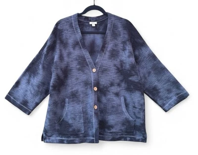 PURE JILL BY J JILL INDIGO TIE DYED KIMONO SLEEVE CARDIGAN MEDIUM - Image 1 of 3