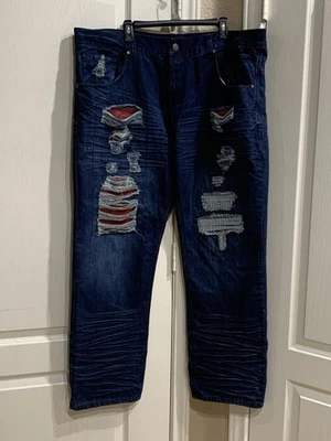Jeans Enyce Para Hombres 44/34 Azul Envejecido Suelto Denim Pierna Recta Hip Hop Foto 1 de 4