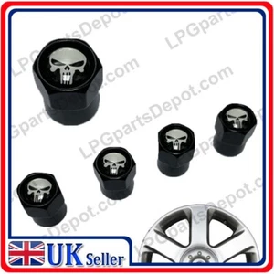 4x car tyre valve dust caps WHITE SKULL ::BLACK:: - Picture 1 of 3