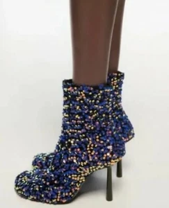 Zara Blue Sequins Helled Ankle Boots Airsole Brand New With Tags UK 7.5 SOLD OUT - Picture 1 of 4