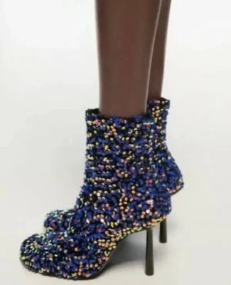 Botines Zara Azul Lentejuelas Helle Suela de Aire Nuevos Con Etiquetas UK 7.5 AGOTADOS Foto 1 de 4