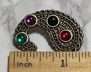 Metallschaft Paisley mit Schmucksteinen silberfarbenem Knopf 131-39 - Bild 1 von 4