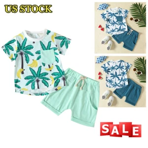 Toddler Baby Boy Summer Clothes Short Sleeve T-shirt Tops Casual Shorts Outfit - Picture 1 of 36