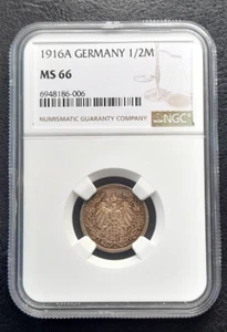 1916 (A) GERMANY Silver HALF 1/2 MARK. NGC MS 66 - Picture 1 of 4