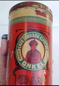 ANTIQUE RARE ARGENTINA LITHO TIN CAN ONKEL COFFEE FACTORY IMAGE ADVERTISING - Picture 1 of 5
