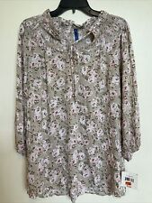 Falls Creek Womens 1x Floral Tunic Top Lightweight Flowy  beige and pink NWT