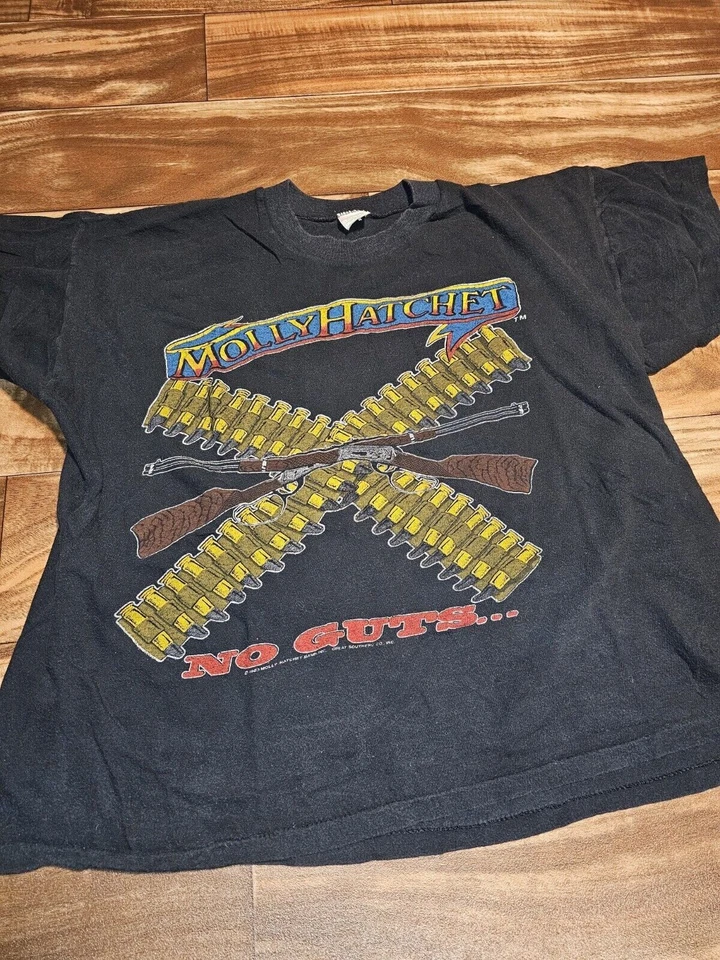 Camiseta negra Molly Hatchet No Guts No Glory Rock Band 1983 rara de colección NH14185 Foto 1 de 1