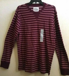 Men Long Sleeve T-Shirt Thermal Underwear Stripes Gray or Black or Maroon New - Picture 1 of 5