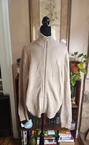 Tommy Hilfiger Full Zip Knit Sweater 100% Cotton Men's Large Beige - Picture 1 of 11