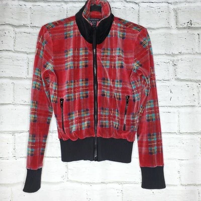Chaqueta Boston Proper Roja a Cuadros Cremallera Completa para Mujer XS Terciopelo Vacaciones de Navidad  Foto 1 de 4