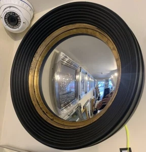 Matt Black & Rustic Gold CONVEX Round Vintage Style Wall Mirror 39cm Dia - Picture 1 of 2