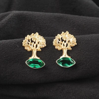 Lab Created Emerald Gemstone 925 Sterling Silver Handmade jewelry Earring Gift - Image 1 of 3