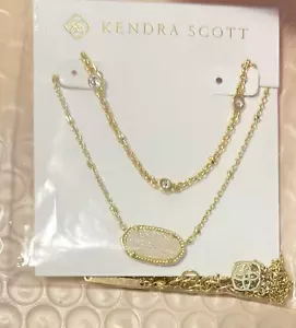 Authentic Kendra Scott Elisa Light Gold Iridescent Drusy Multi Strand Necklace - Picture 1 of 5