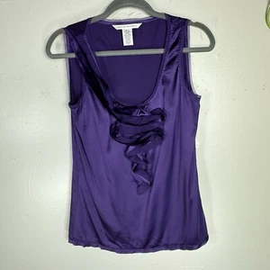 DIANE von FURSTENBERG Imara Ruffled Silk Blouse Tank Top Cami Ruffle Purple sz2 - Picture 1 of 13