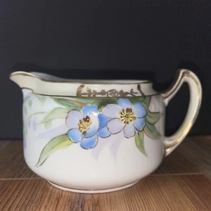 Vintage NIPPON handpainted Creamer Blue Flower Gold Moriage. Japan 2 3/8”tall - Picture 1 of 15