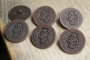 6x Round Metal Ornate Buttons - Large 28mm Bronze Coloured - Antique Style - Picture 1 of 3