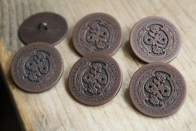 6x Round Metal Ornate Buttons - Large 28mm Bronze Coloured - Antique Style - Image 1 of 3