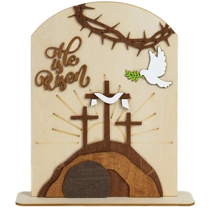 He Is Risen Decor Wooden, Easter Resurrection Scene Empty Tomb, Christian Table - Picture 1 of 12