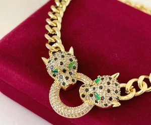 Luxus Panther Panzerkette Collier Zirkonia 585er Gold 14K vergoldet 55cm Damen - Foto 1 di 12