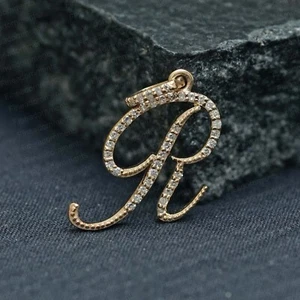 Oro Sólido 14k Inicial R Colgante Pavimentado Diamante Hecho a Mano Alfabeto R Joyería Nuevo - Imagen 1 de 18