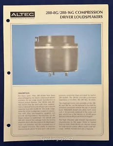 Vintage Altec Lansing Spec Sheet / 288-8G - 288-16G Driver - Picture 1 of 1