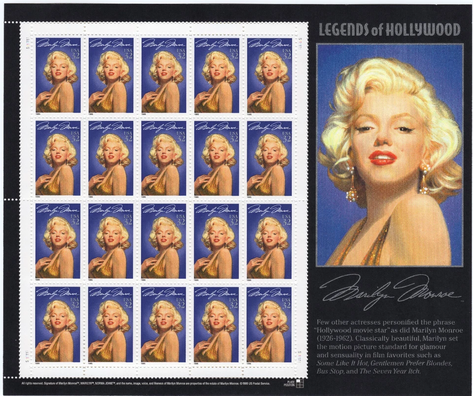 Scott #2967 Marilyn Monroe Full Sheet of 20 Stamps - MNH - Image 1 of 1