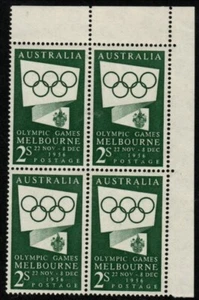 1956 2/- 'Olympic Games - Melbourne' Top Right Corner Selvedge Block of Stamps - Picture 1 of 2