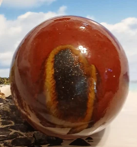 Decorative Ceramic Carnelian, Brown and Gold Colored Orb Ball - 3" - Picture 1 of 4
